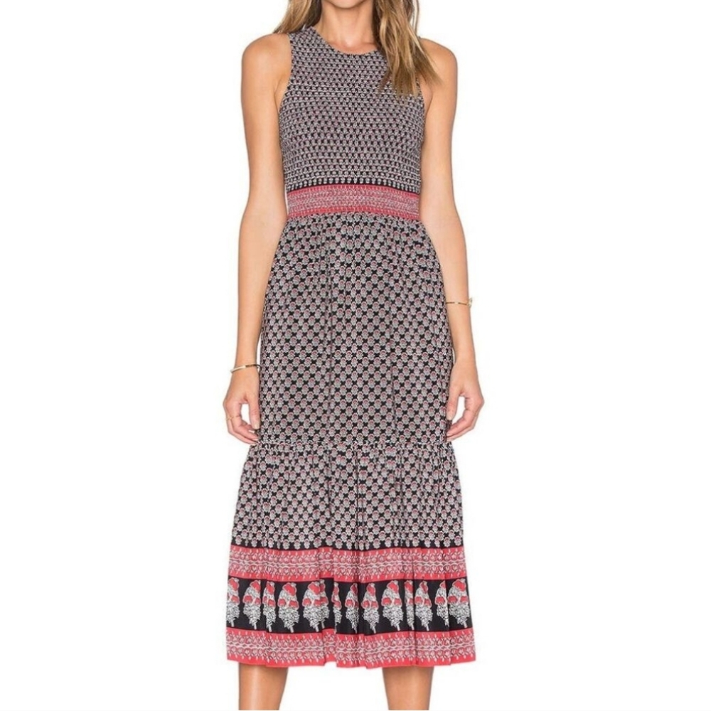 Ulla Johnson Oona Silk Midi Dress In Dark Indian Floral Print Smocked Size 6